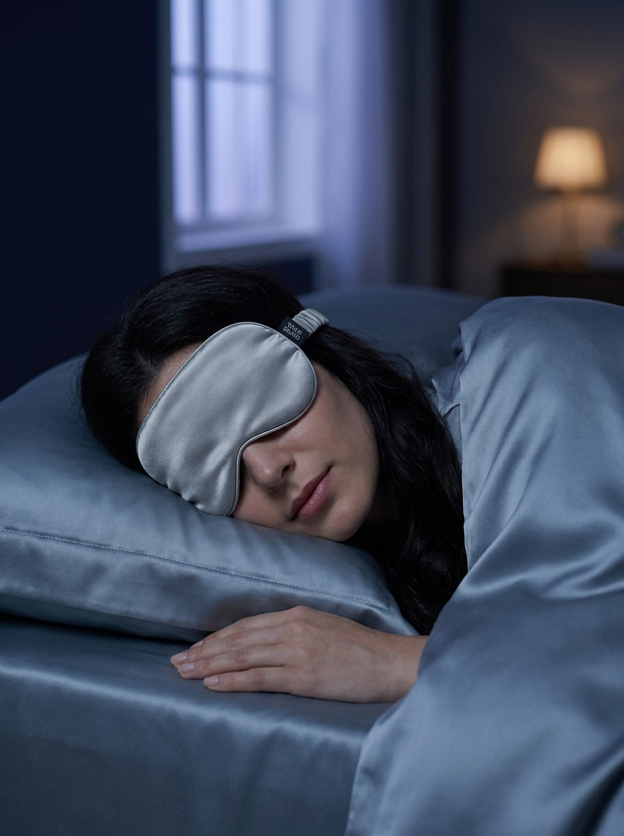 Sleeping in the Duskala silk sleep mask at night